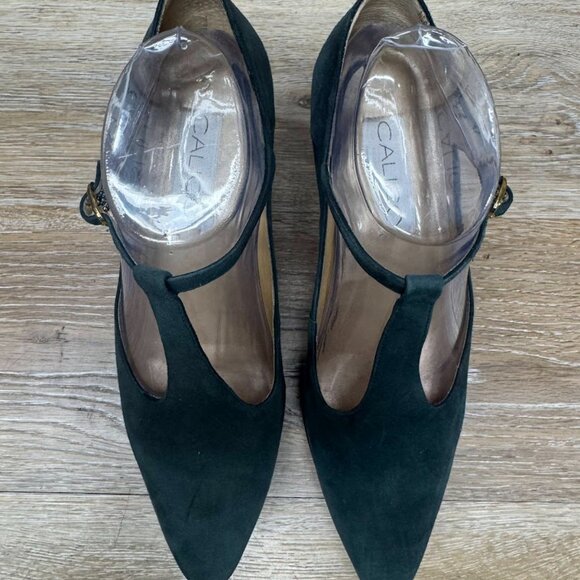 Calico All Nighter Green Suede Pointed Toe Mary Jane Heels Women's Size 9 - Picture 2 of 6